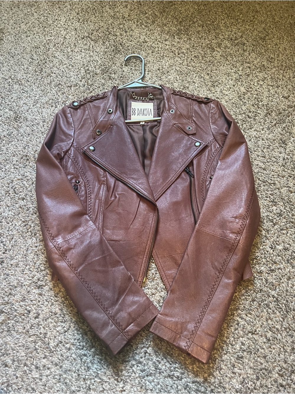 BB Dakota Women's Brown 100% Leather Moto Jacket